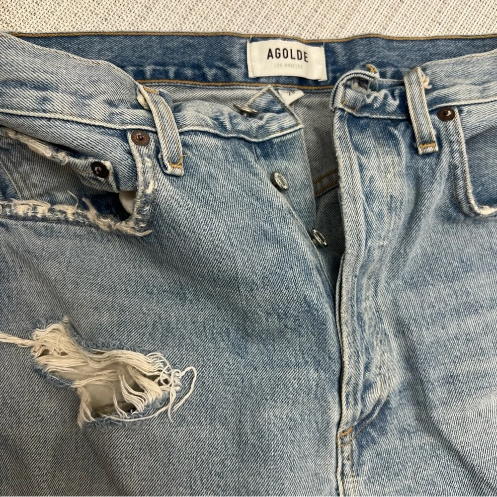 Agolde Women's High Rise Distressed Light Blue Jeans